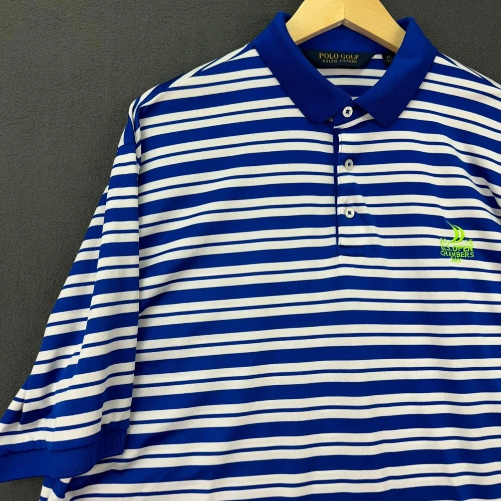 Ralph Lauren Polo Golf Shirt Mens XL Blue White 2015 U.S.‎ Open Chambers Bay